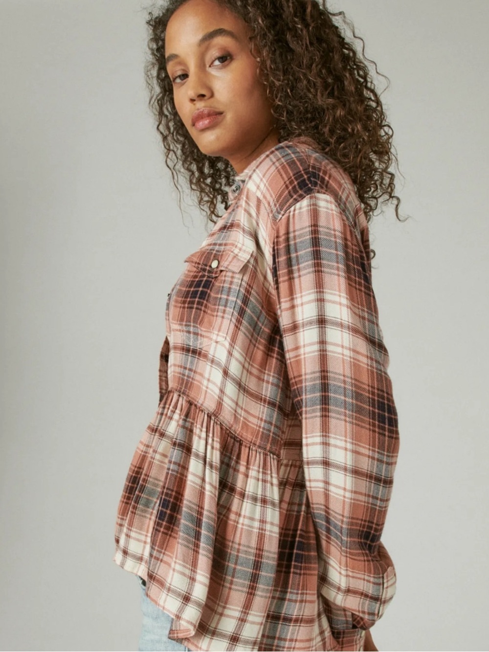 Lucky brand women’s Plaid Western Babydoll Shirt size XL NWT AA-18 - Picture 3 of 6